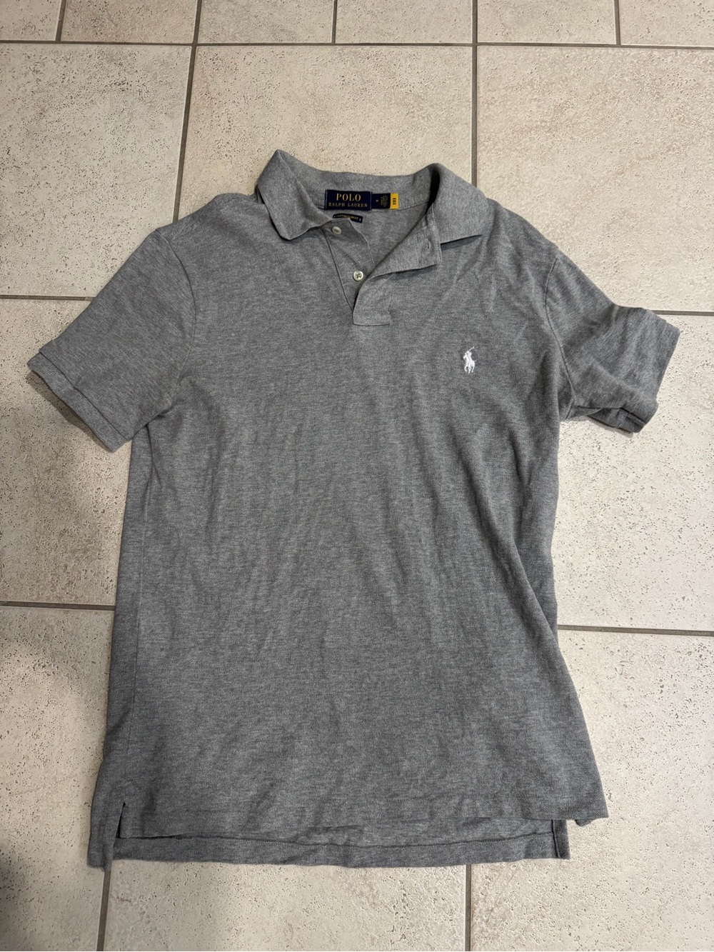Polo by Ralph Lauren Men's Gray Short Sleeve Polo Shirt - Custom Slim Fit Medium